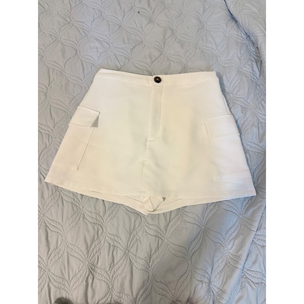 Urban Daizy Women White Cargo Skort Mini Skirt Shorts High Waist Size S